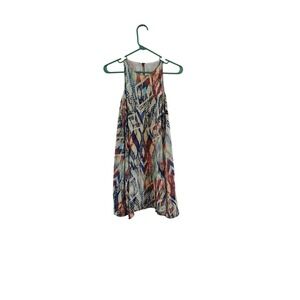 Ellui Womens Abstract Geometric Print‎ Sleeveless Shift Mini Dress Multi-Color S